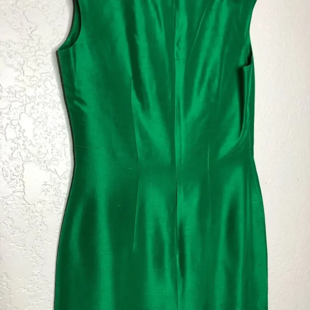 Hugo Buscati Collection green silk cap sleeve sheath dress size 4 holiday party